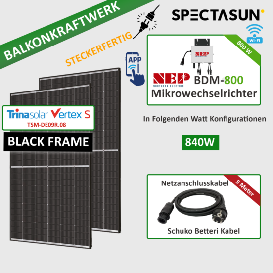 Balkonkraftwerk Starter Set 860W - Trina Solar Panel & NEP BDM-800 Mikrowechselrichter (mit Wi-Fi)