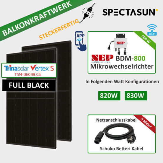 Balkonkraftwerk 820w - Trina Vertex S Full Black mit 800w Microwechselrichter