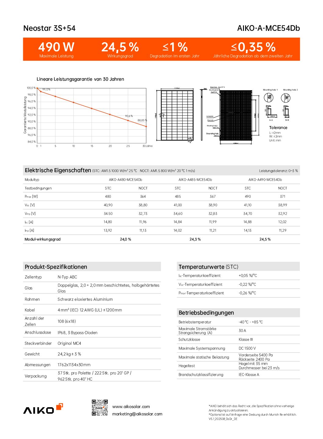 AIKO 485W Doppelglas Full Black A485-MCE54Db Neostar 3S+ - Solarmodul – Bild 3
