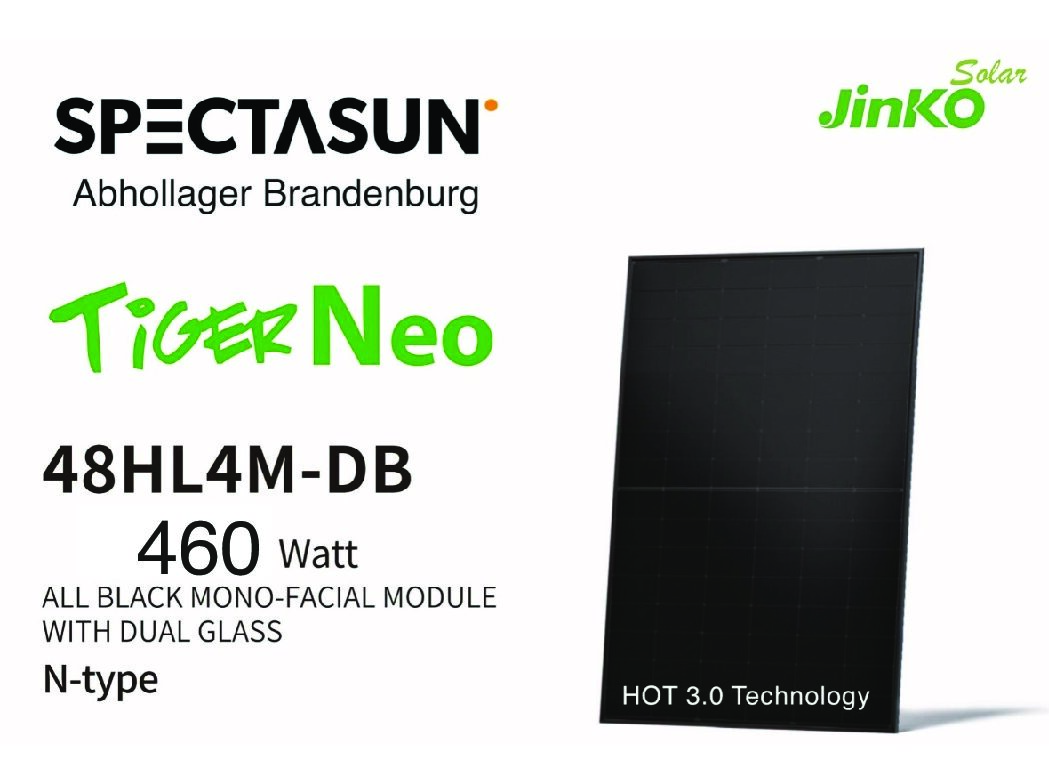 460w Tiger Neo N-type HOT3.0 JKM460N-48HL4M-DB Doppelglas full black