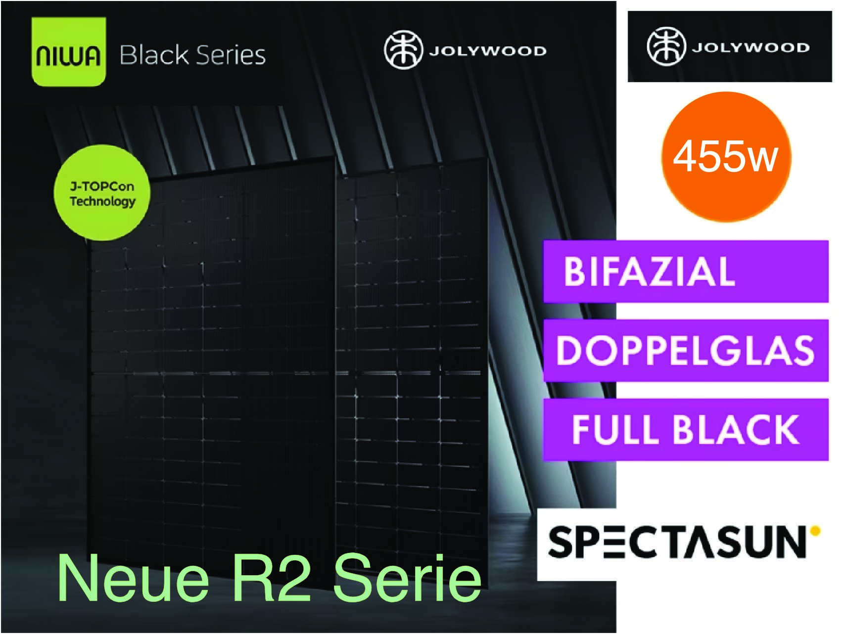 Jolywood 455W Bifazial Glas Glas Full Black JW-HD96N-R2 - Solarmodul